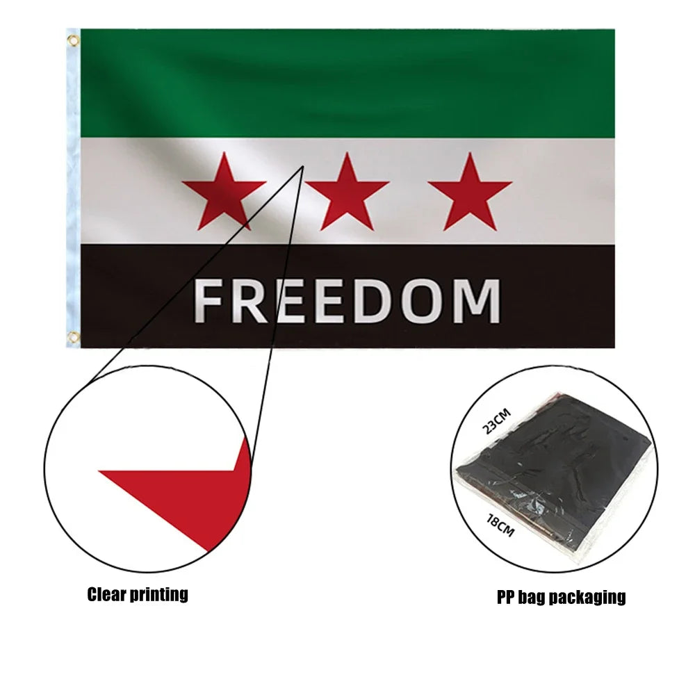 Wholesale Syria Flag， 90x150cm, Syria Revolution， Syria Free People's Flag Hanging, High Quality 100% Polyester Flag Decoration