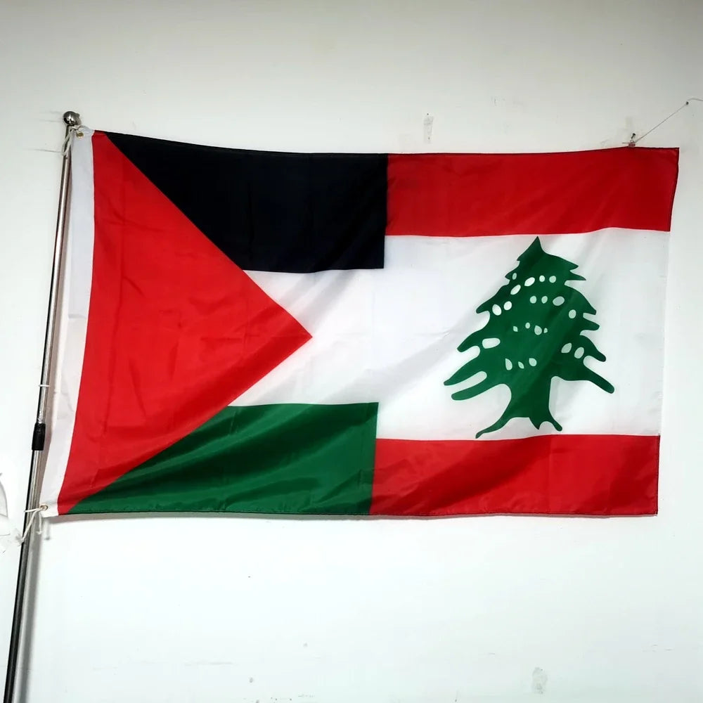Palestine Lebanon Friendship Flag 150x90cm - Durable Polyester Ideal for Indoor/Outdoor Decor, Cultural Events Displays