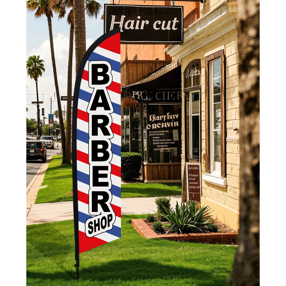 Barber Shop Hair Design Haircut Feather Flag With Flagpole Outdoor Banner Decoration Advertising Sign For Shop And Studio