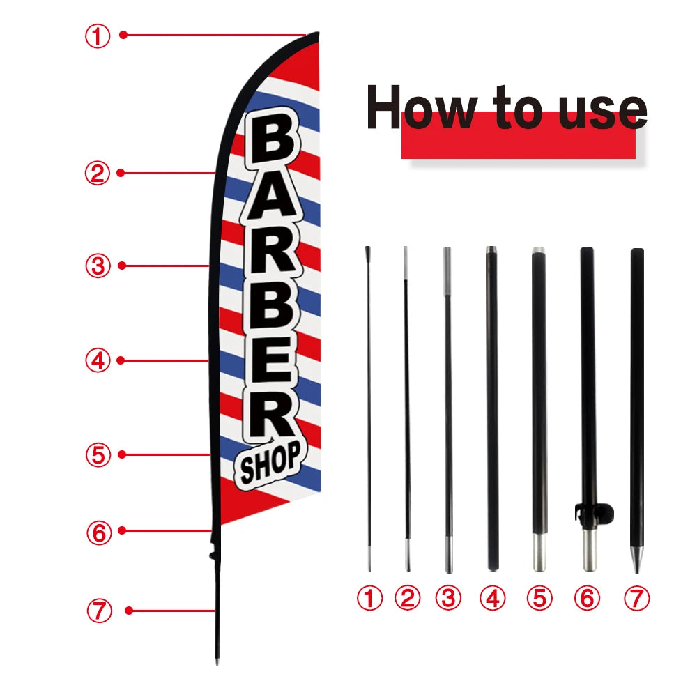 Barber Shop Hair Design Haircut Feather Flag With Flagpole Outdoor Banner Decoration Advertising Sign For Shop And Studio