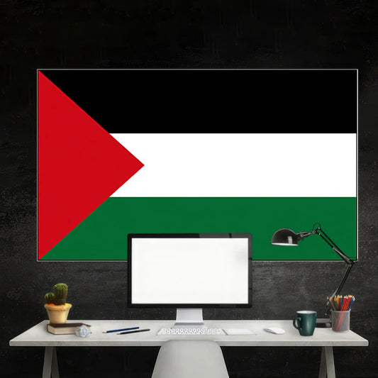 FLAGap 90x150cm Palestine Flag Black, white, green horizontal bar with red triangle strap and 2 buckles