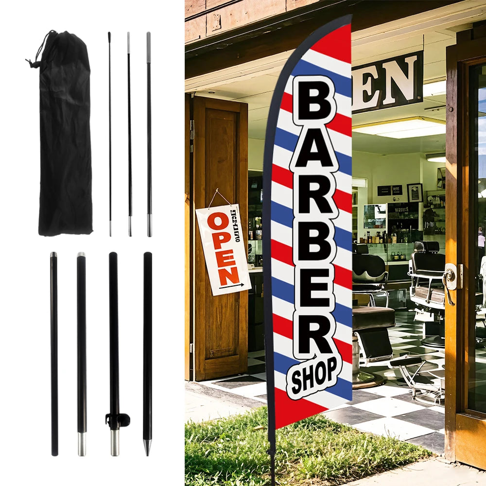 Barber Shop Hair Design Haircut Feather Flag With Flagpole Outdoor Banner Decoration Advertising Sign For Shop And Studio