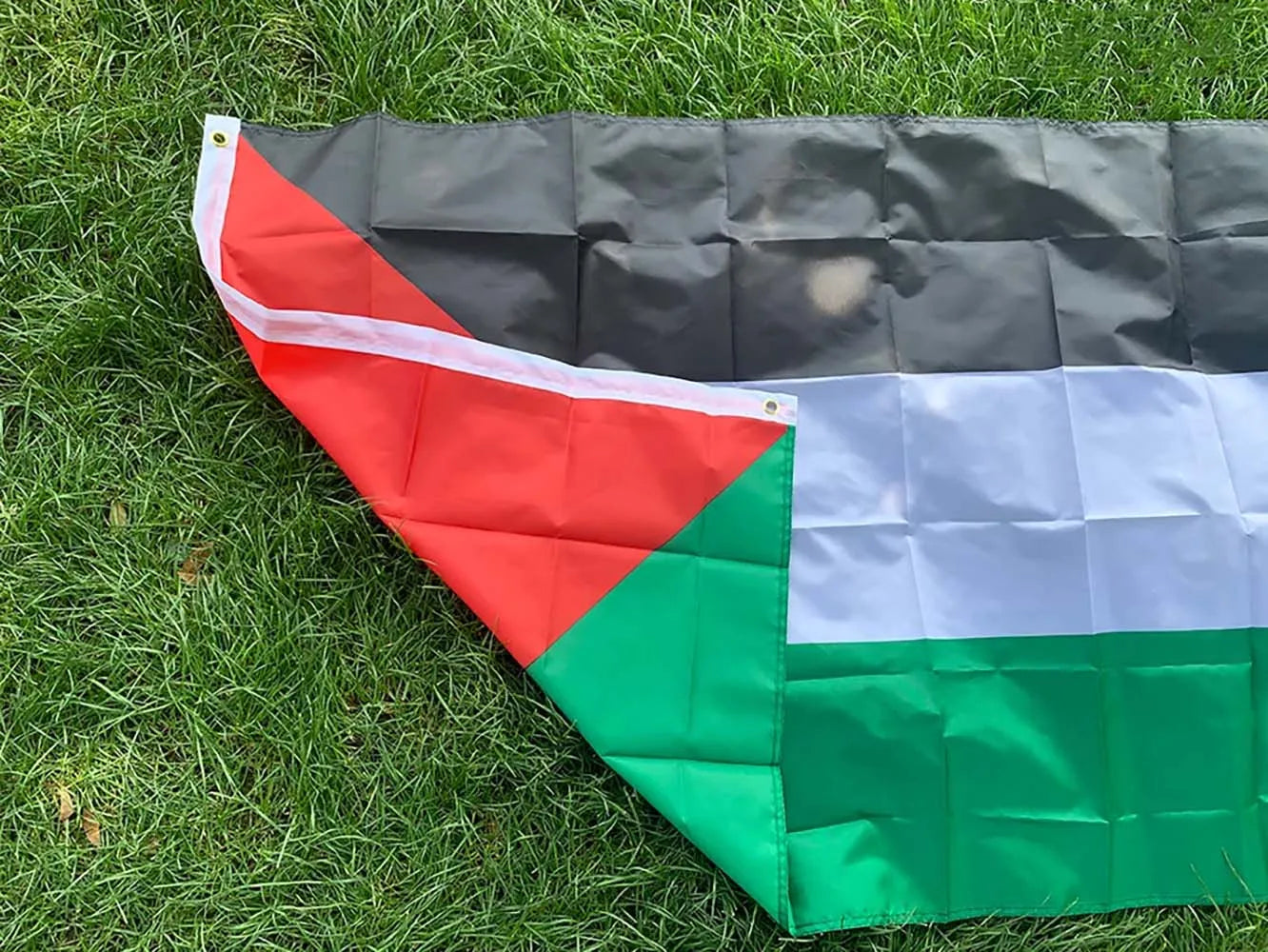 FLAGap 90x150cm Palestine Flag Black, white, green horizontal bar with red triangle strap and 2 buckles
